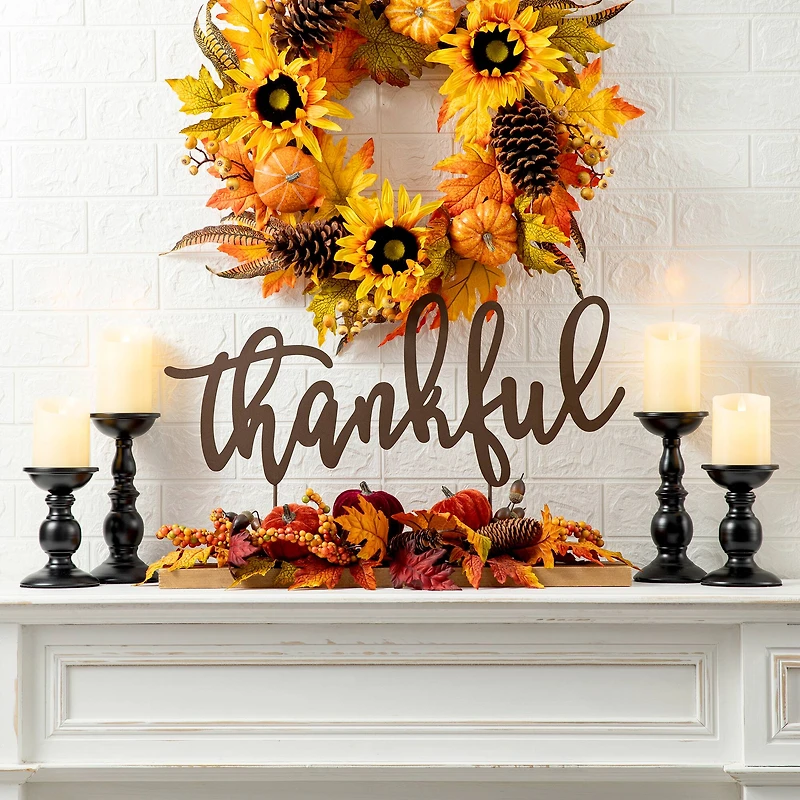 24" GlitzHome® Thankful Floral Tabletop Sign