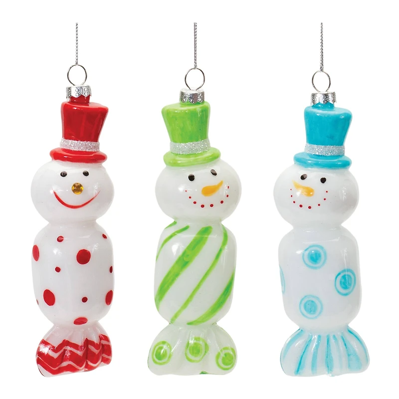12ct. 6" Glass Snowman Candy Ornaments