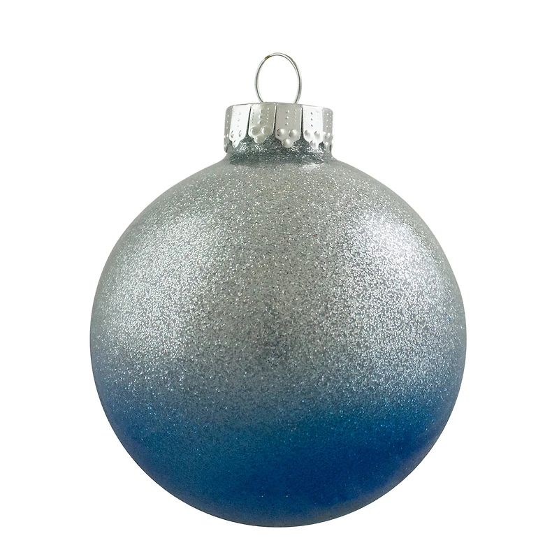 4ct. 2.75" Blue & Silver Glittered Glass Christmas Ornament Ball Set