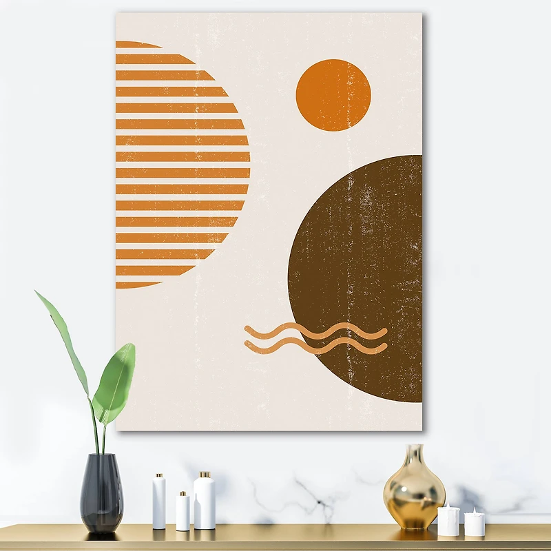 Designart - Abstract Minimal Sun and Moon In Earth Tones III