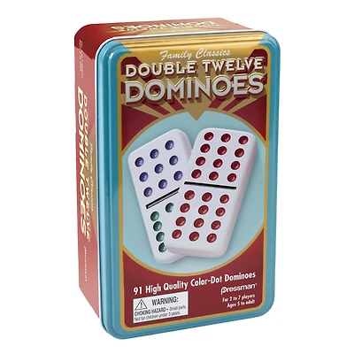 Dominoes: Double Twelve Color Dot Dominoes in Tin