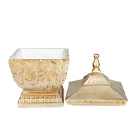 12" Gold Square Traditional Decorative Jar