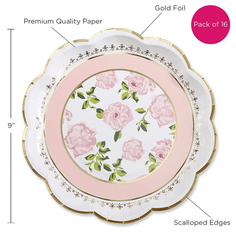 9" Pink Tea Time Whimsy Premium Paper Plates, 16ct.