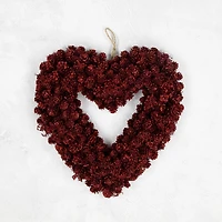 14" Red Valentine's Day Wooden Pinecone Rose Heart Wreath