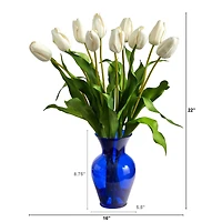 22" White Dutch Tulip Arrangement in Blue Vase
