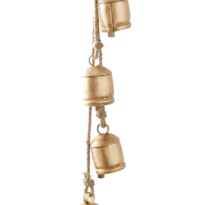 Gold Metal Bohemian Decorative Cow Bell, 4" x 3" x 30"
