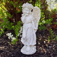 10" Ivory Angel Girl with Floral Crown Garden Statue