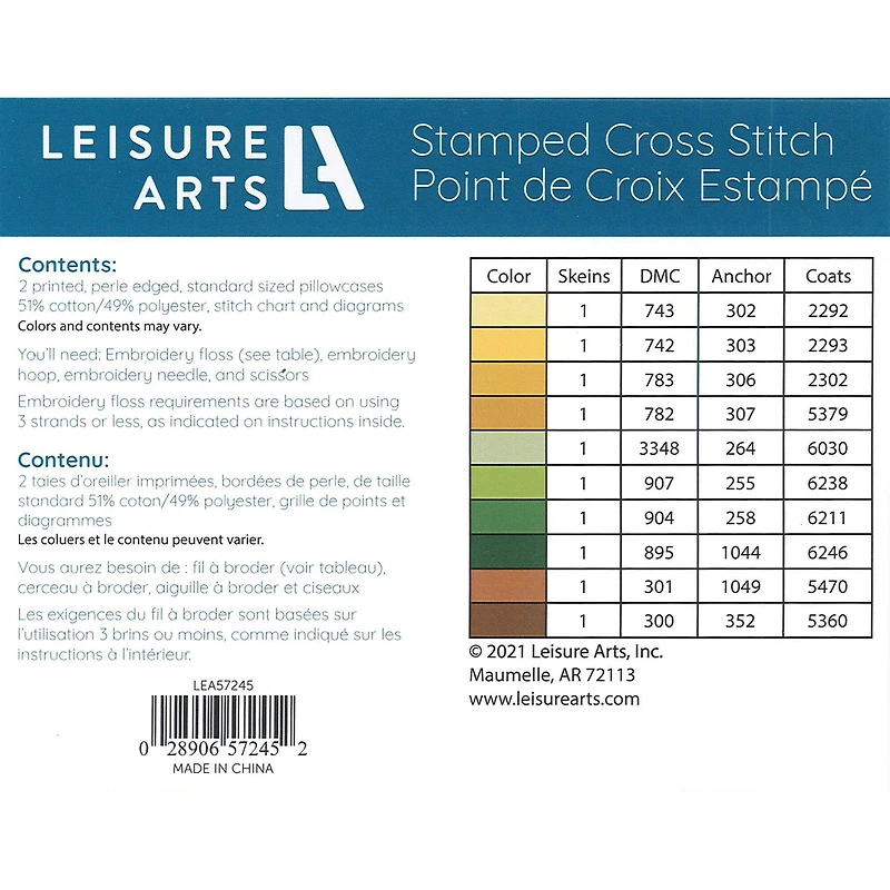 Leisure Arts® Sunflower Pillowcase Stamped Cross Stitch Kit