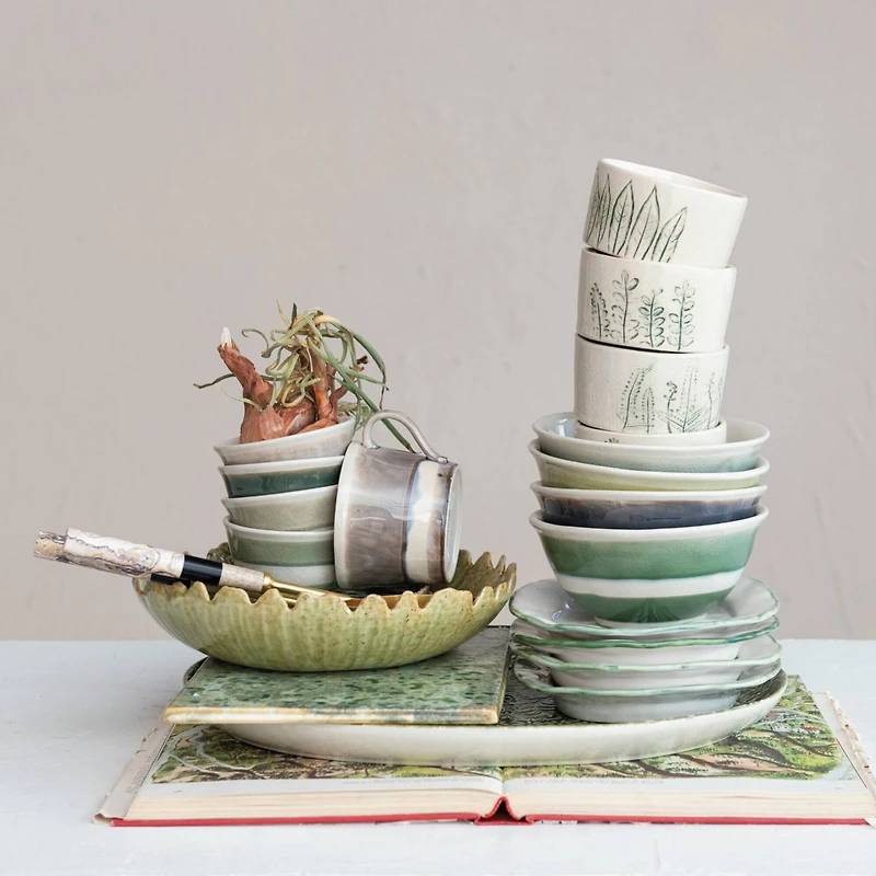 Hello Honey® 4" Cream Stoneware Botanicals Bowl Set