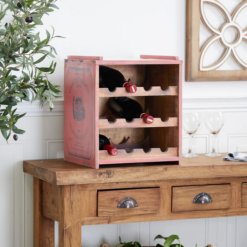 16" Red Wood Farmhouse Wine Rack