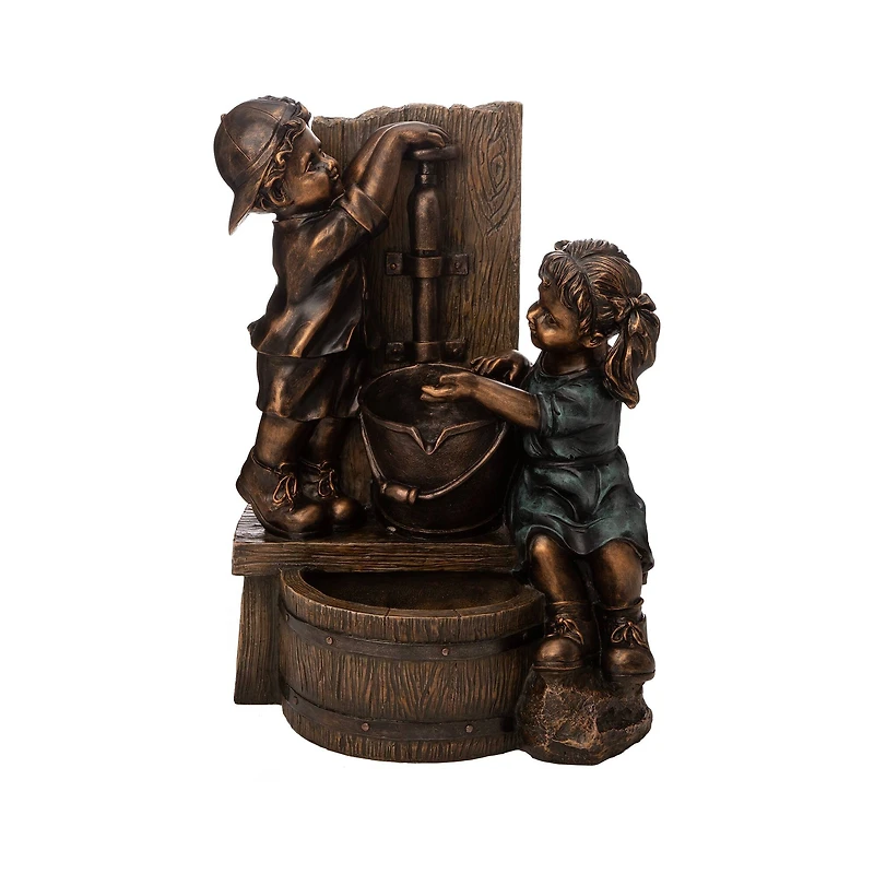 Glitzhome® 25" Polyresin Boy and Girl Sculptural Outdoor Fountain