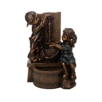 Glitzhome® 25" Polyresin Boy and Girl Sculptural Outdoor Fountain