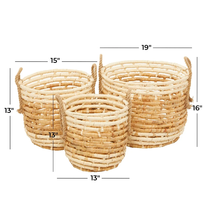 Round Beige Contemporary Sea Grass Storage Basket Set