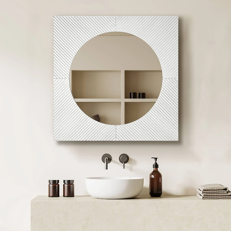 American Art Decor Carved Recollections Box Top Carved Mirror in Distressed White - 24" x 24"