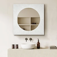 American Art Decor Carved Recollections Box Top Carved Mirror in Distressed White - 24" x 24"