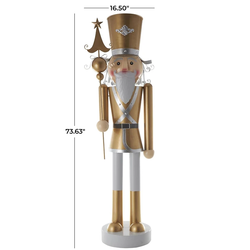 6ft. Gold & Silver Metal Standing Nutcracker Sculpture