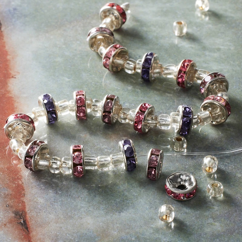 Purple & Pink Rhinestone Rondel Beads, 8mm by Bead Landing™