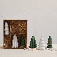 Hello Honey® Green, White & Unglazed Stoneware Christmas Tree Set