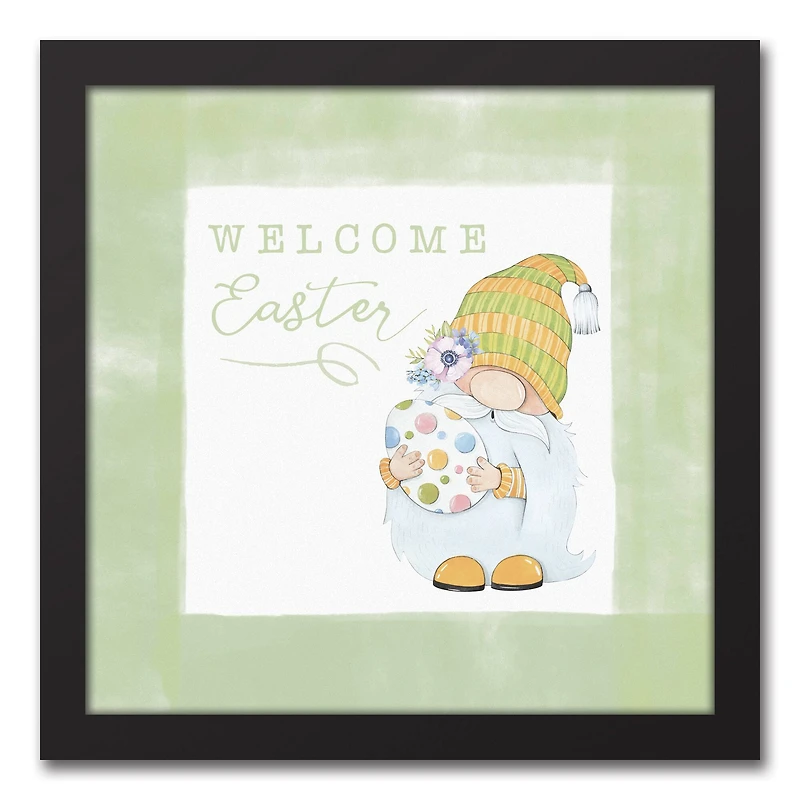Welcome Easter Gnome 12" x 12" Black Floating Framed Canvas