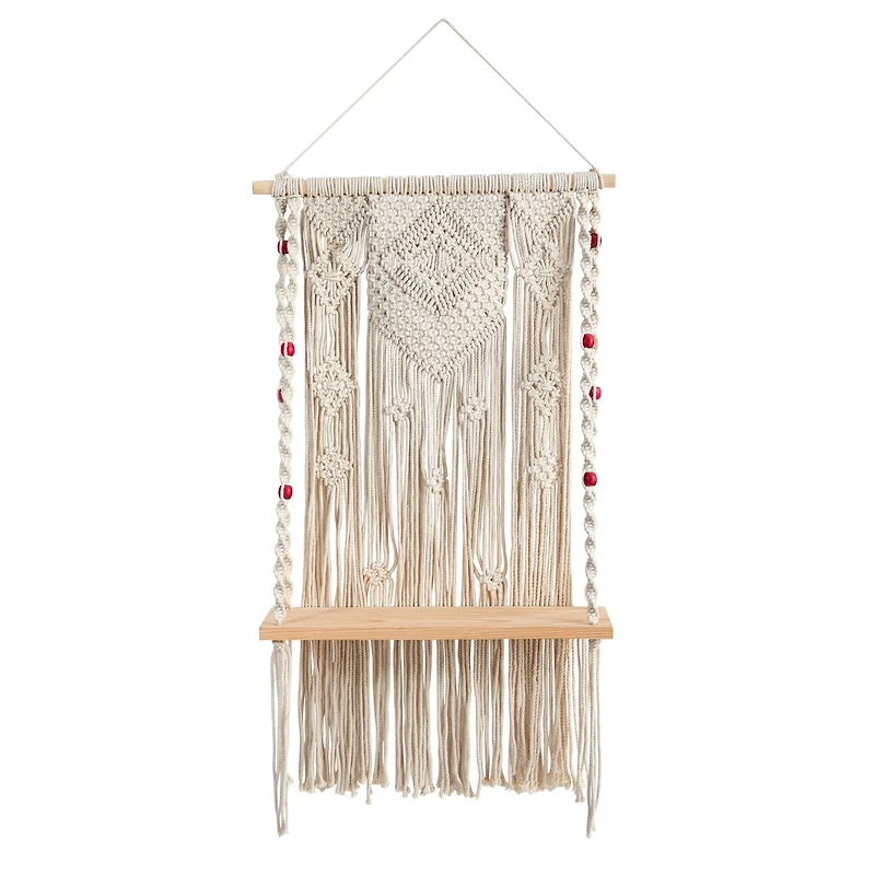 2.5ft. x 1.5ft. Bohemian Macrame Wall Hanging with Wooden Shelf