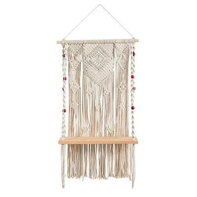 2.5ft. x 1.5ft. Bohemian Macrame Wall Hanging with Wooden Shelf