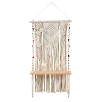 2.5ft. x 1.5ft. Bohemian Macrame Wall Hanging with Wooden Shelf