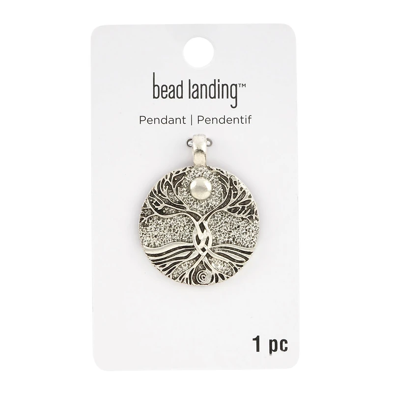 Rhodium Round Tree Roots Pendant by Bead Landing™