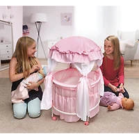 Badger Basket Pink & White Royal Pavilion Round Doll Crib with Canopy & Bedding