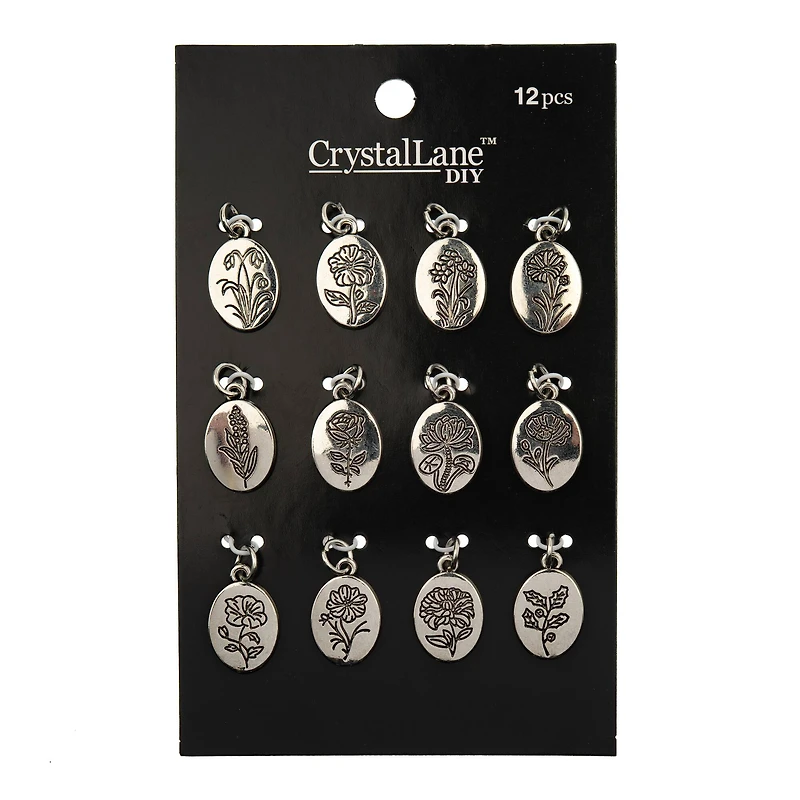 Crystal Lane DIY Silver Birth Flower Charms, 12ct.