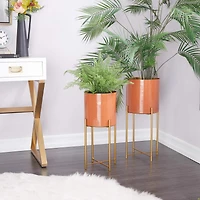 CosmoLiving by Cosmopolitan Set of 2 Orange Iron Contemporary Planter, 24" x 12" x 15"