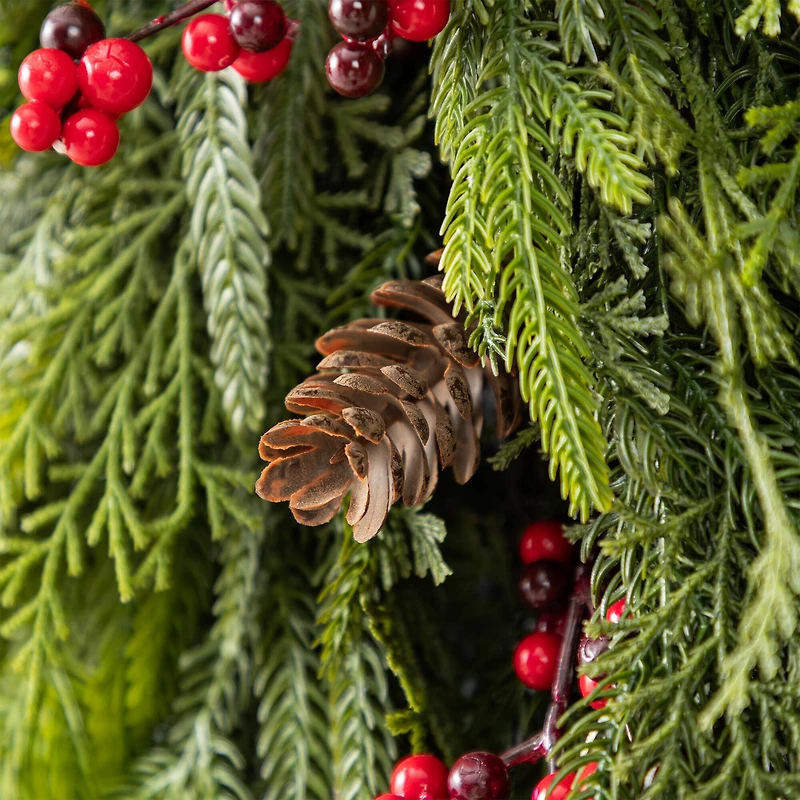 Glitzhome® 31.5"H Christmas Greenery PE Teardrop with Pinecones and Red Berries