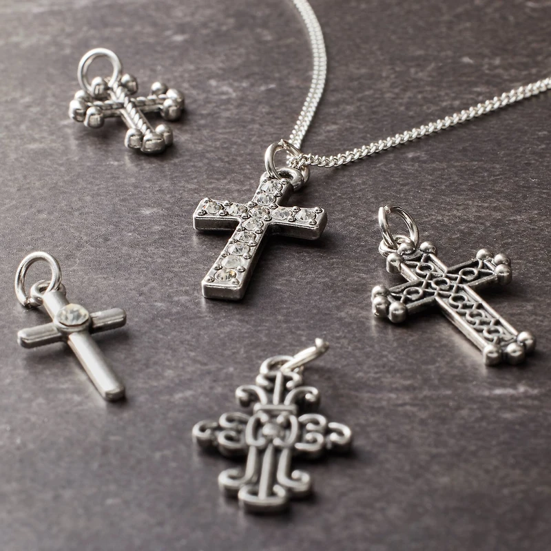 12 Packs: 5 ct. (60 total) Charmalong™ Antique Rhodium Cross Charms by Bead Landing™