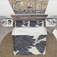 Designart 'Indigo Gold Metallic Flower' Farmhouse Bedding Set