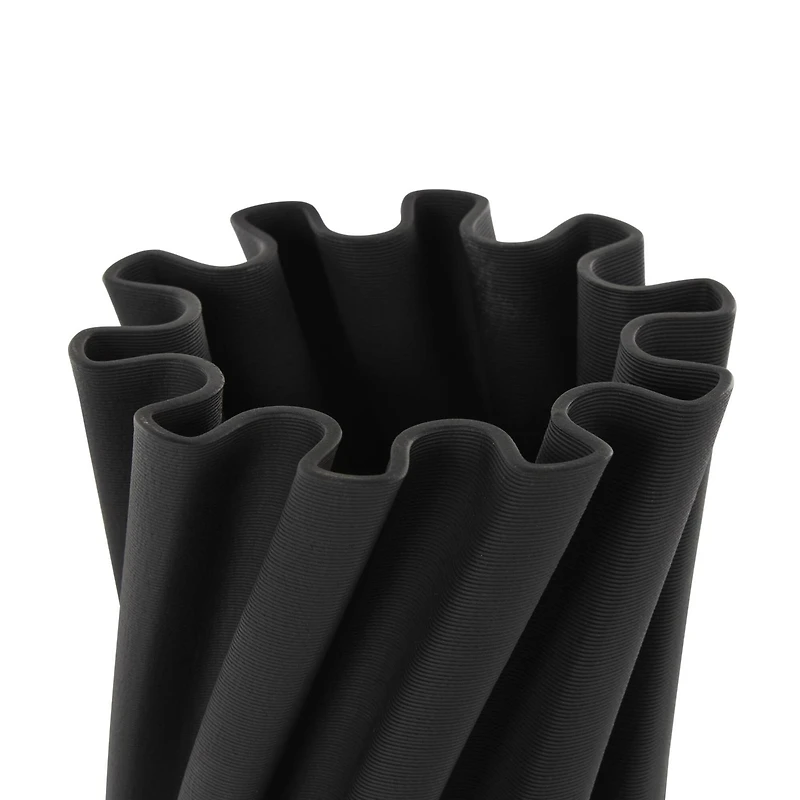 Black Abstract Curvy Ribbed Ceramic Vase