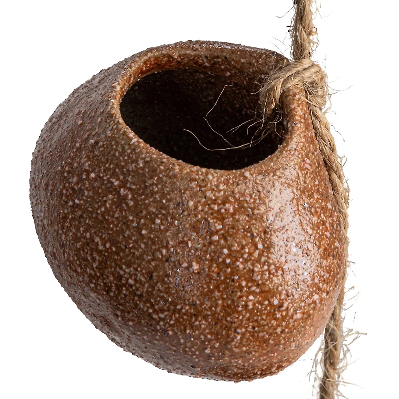 Hello Honey® 21.5" Brown Stoneware Hanging Vases on Jute Rope with Reactive Glaze
