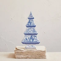 Hello Honey® 12.25" Blue & White Pagoda Pattern Ceramic Tree with Gold Electroplating