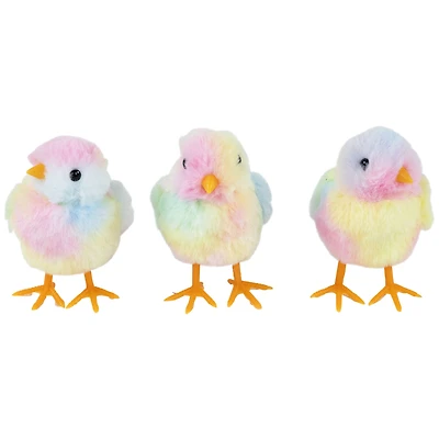 4.5" Plush Tie Dye Easter Chick Figurines, 3ct.