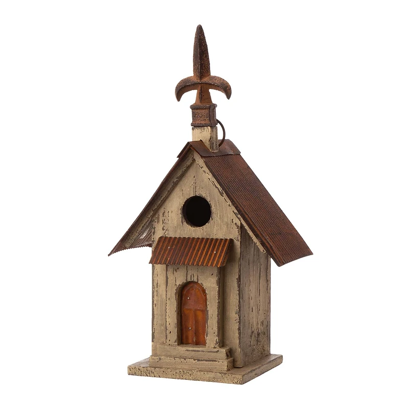 Glitzhome® Tall Distressed Wood Church Bird House