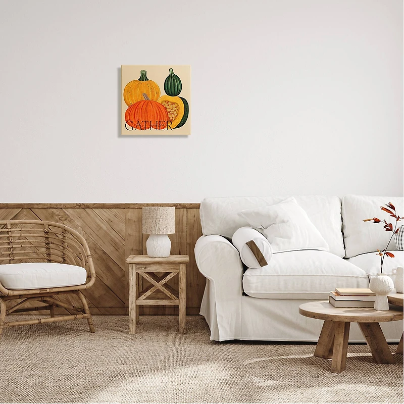Stupell Industries Gather Autumn Harvest Gourds Canvas Wall Art