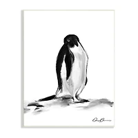 Stupell Industries Bashful Penguin Arctic Snow Bird Minimal Black White Wall Plaque