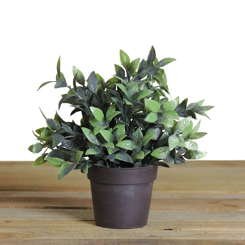9.5" Artificial Green Spring Foliage in Brown Pot