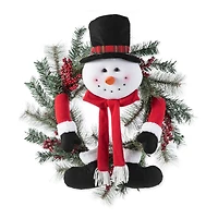 Glitzhome® 24" Snowman Flocked Pine Needle & Berry Wreath