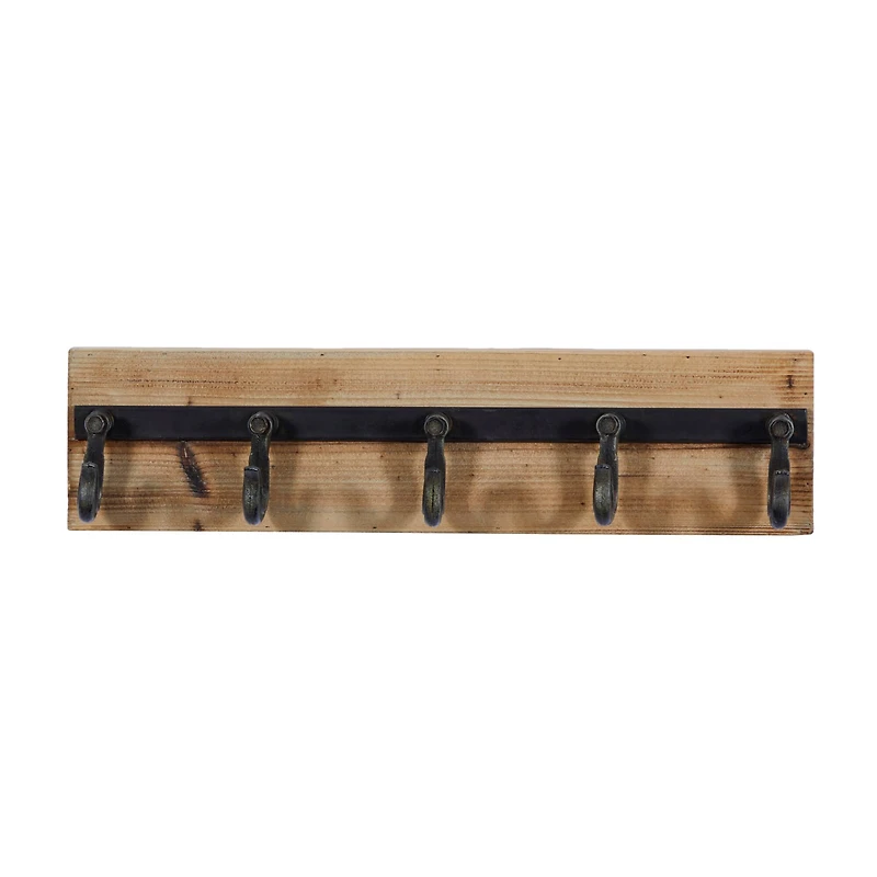 Brown Wood Industrial Wall Hooks, 6" x 24" x 4"
