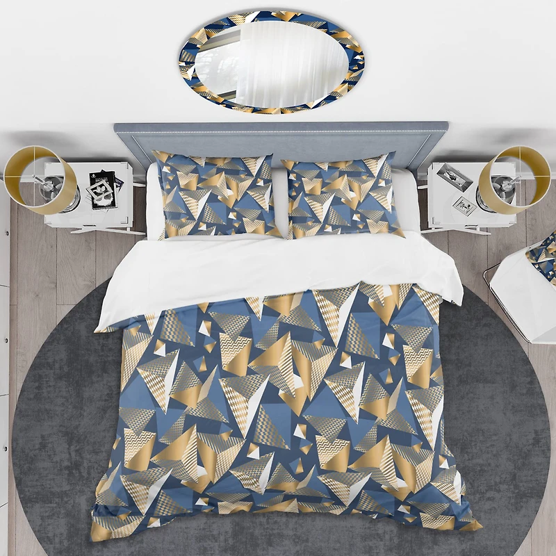 Designart 'Gold And Blue Cubes' Mid-Century Duvet Cover Set