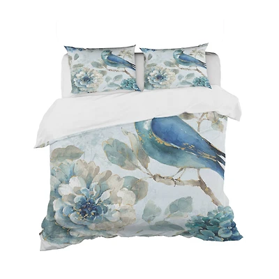Designart 'Indigold Watercolor Lovely bird II' Cottage Bedding Set