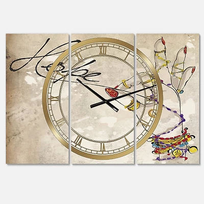 Designart 'Gypsy Hippy Hand Hope Oversized Cottage Multipanel Wall Clock
