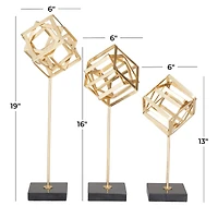 CosmoLiving by Cosmopolitan Set of 3 Gold Marble Contemporary Sculpture, 19" x 6" x 6"