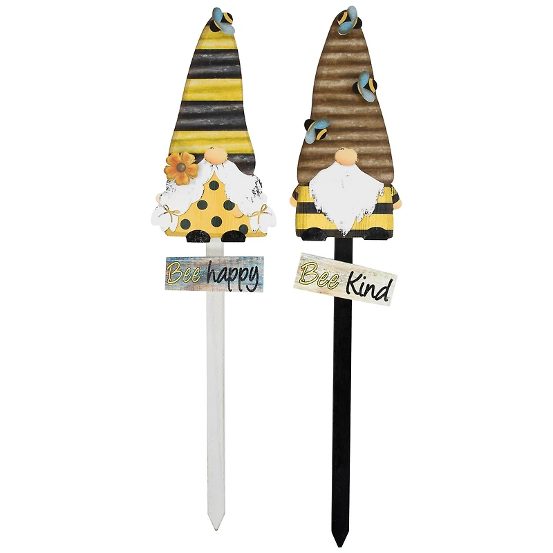 24" Bee Gnomes Wooden Garden Stake Set