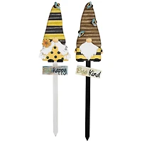 24" Bee Gnomes Wooden Garden Stake Set