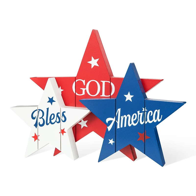 Glitzhome® 11" Wooden Patriotic America Stars Table Décor